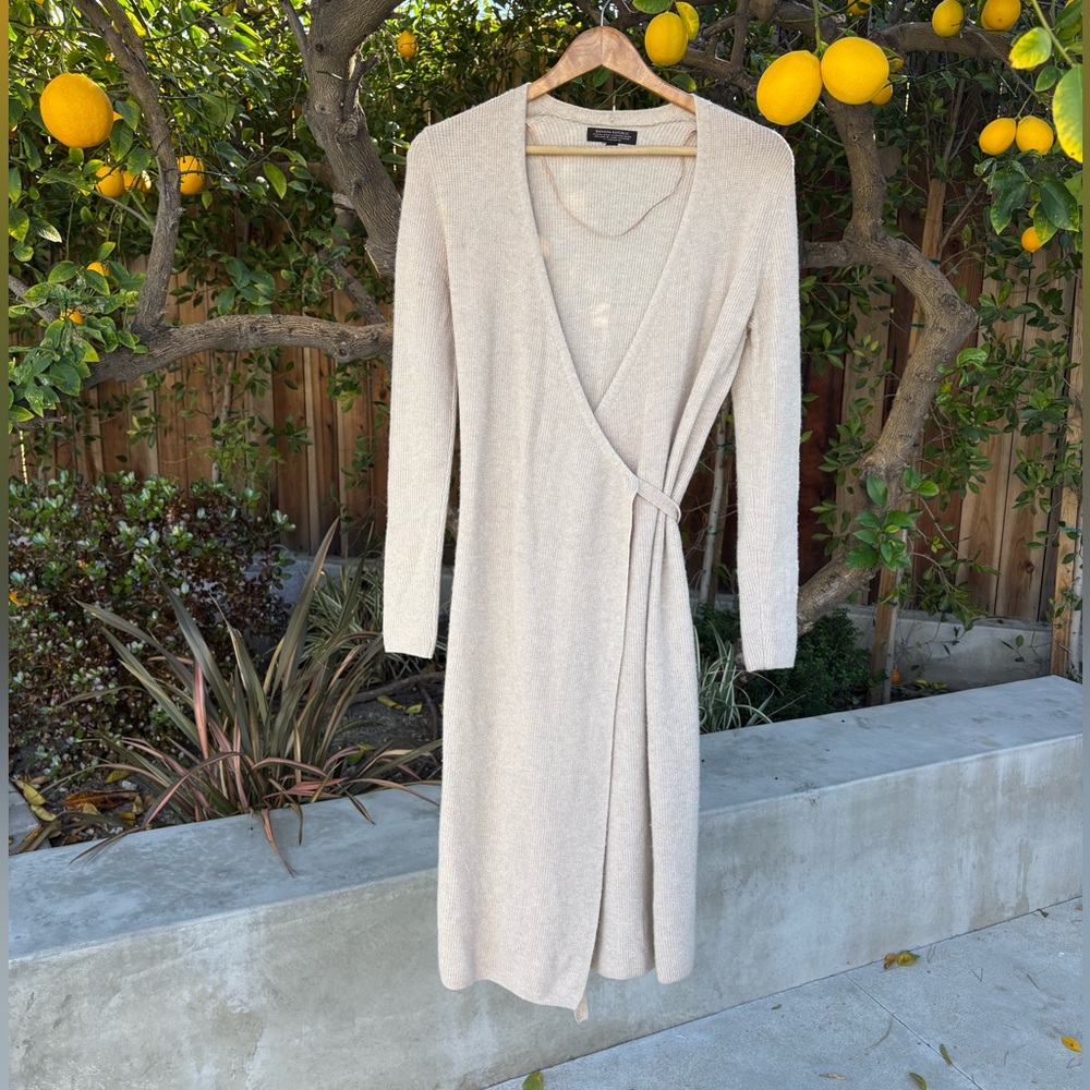 Banana Republic Cashmere and Woolf Blend Beige Long Sleeve Wrap Dress